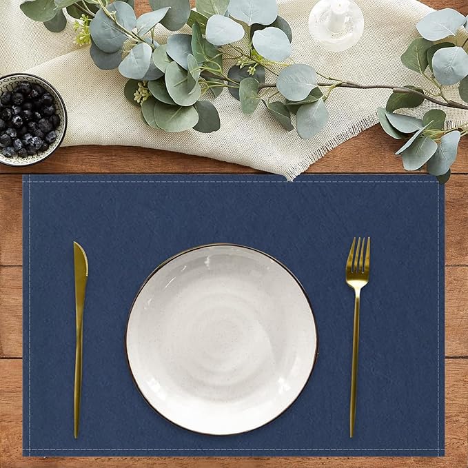 AOFOTO Dark Blue Placemats Set of 4 for Dining Table Solid Color Place Mats Washable Rectangular Table Mats for Party Home Kitchen Restaurant Decor 12x18 Inch