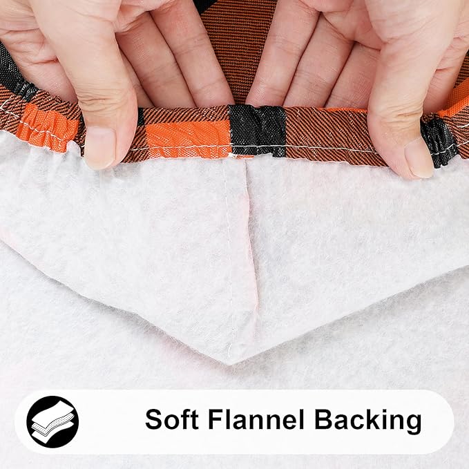 Smiry Rectangle Picnic Table Cloth, Elastic Waterproof Fitted Vinyl Tablecloths, Flannel Backed Buffalo Plaid Table Covers for Dining, Camping, Outdoor (Black and Orange, 30" x 72")