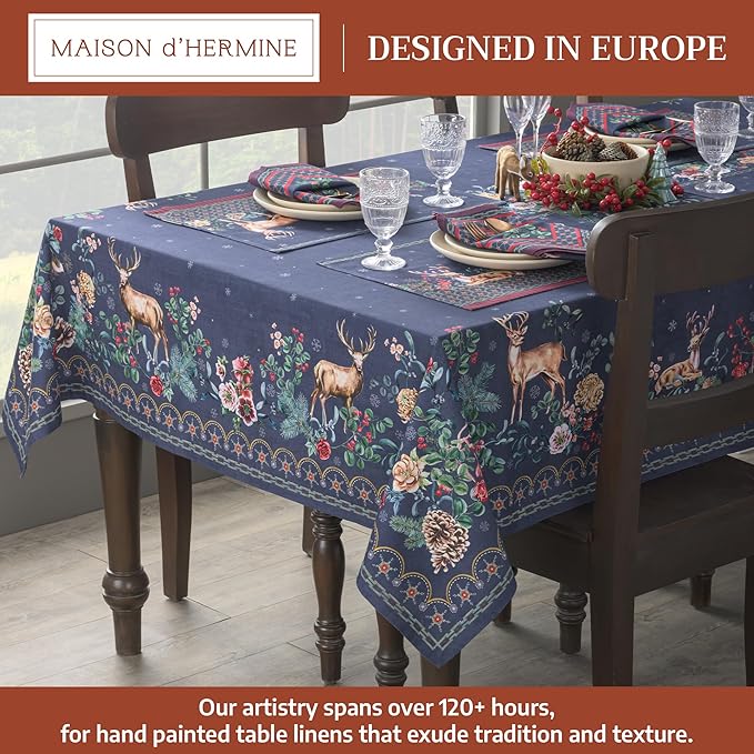 Maison d' Hermine Table Cloth Rectangle Table 100% Cotton 70 x 108 Inches Fall Tablecloth Reusable Everyday Use for Thanksgiving Christmas Decorations Dining Farmhouse Party (Christmas Joy)