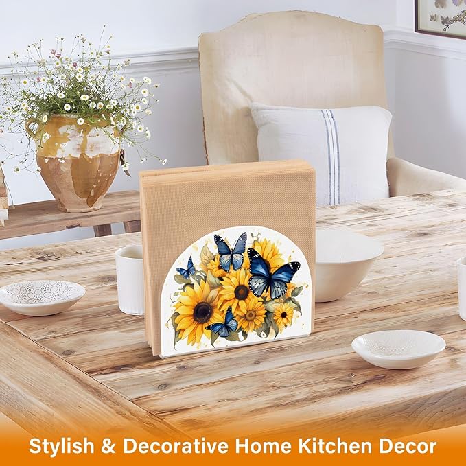 Napkin Holder Sunflower and Butterfly Crystal Clear Acrylic Napkin Holders Paper Napkin Holder Dining Table Dispenser for Kitchen Restaurant Home Decor Bar Accessories