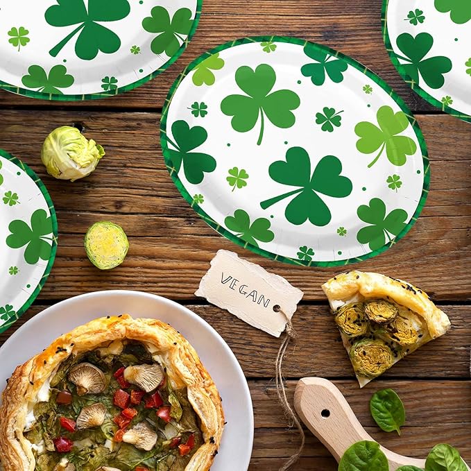 50Pcs St. Patrick’s Day Oval Paper Plates 10" x 12" Large Heavy Duty Disposable Spring Green Irish Shamrock Dessert Platters Lucky Clover Plates for Summer Holiday Festival Party Supplies Decoration