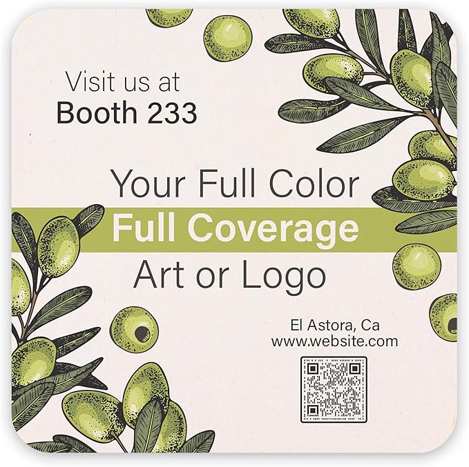 B.E. Green Custom Coasters - Pulpboard Personalized Coasters for Drinks - Full Color Print - Reusable & Absorbent - Beverage Coaster - Promo Events & Celebrations - Pack of 50 - Full Coverage, 4"x 4"