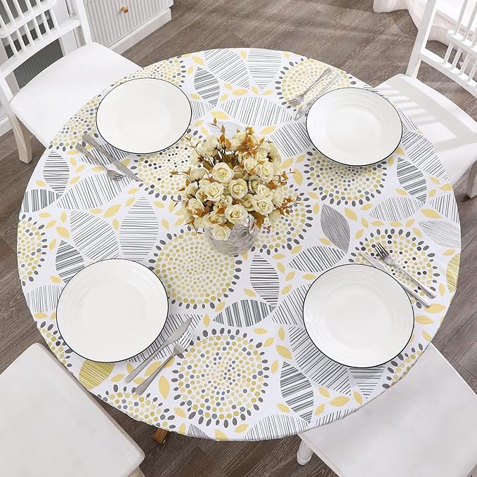 Walrus Round Vinyl Fitted Tablecloth with Flannel Backing Elastic Edge Design Table Cover Waterproof Oil-Proof PVC Table Cloth Stain-Resistant Best for 32"-36" Round