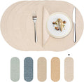 Round Wipeable Placemats Set of 6 – Faux Leather Round Table Mats, Waterproof & Washable Vinyl Placemats, Circle Design for Dining Table Decor– Ivory Beige