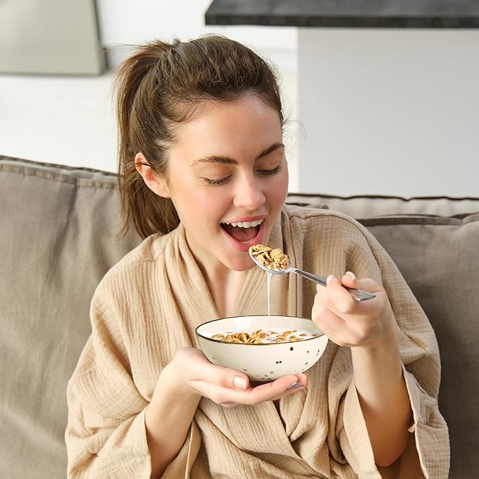 Esfour Round Porcelain Bowls - 20 Ounce - Set of 6 - Microwave, Oven, Dishwasher-Safe, Scratch Resistant, Porcelain Durable Small Dishes Bowls for Cereal, Salad, Pasta, Soup Dessert - Assorted Classic