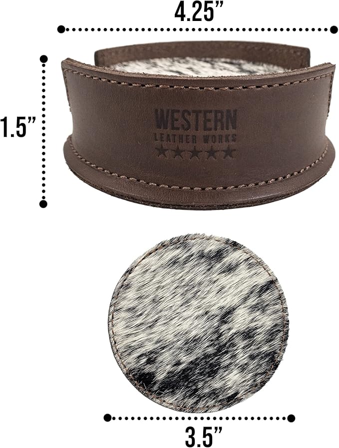 Set of 6 Circular Coasters for Drinks, Glass & Cups Stain Protection, Full Grain Leather, Handmade (Furry)