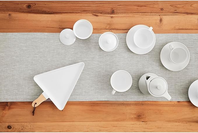 Solino Home Linen Table Runner 48 Inches - 100% Pure Linen Oyster Grey Table Runner 14 x 48 Inch Ideal for Dresser and Coffee Tables - Spring, Easter - Athena