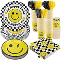 Kochorie 400 Pieces One Happy Dude Disposable Party Tableware Sets Including Plates Cups Napkins Cutlery Serves 50 for Smiley Party 1st Birthday Preppy Party Decorations