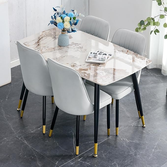 Small Dining Table Set for 4, Dining Room Table Set for 4, Sintered Stone Kitchen Table Top and Modern Chairs Set of 4 for Kitchen Dining Room, Small Space