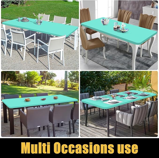 Smiry Rectangle Picnic Table Cloth, Waterproof Elastic Fitted Tablecloths for 8 Foot Tables, Washable Polyester Table Cover for Camping, Indoor and Outdoor (Aqua, 30"x96")