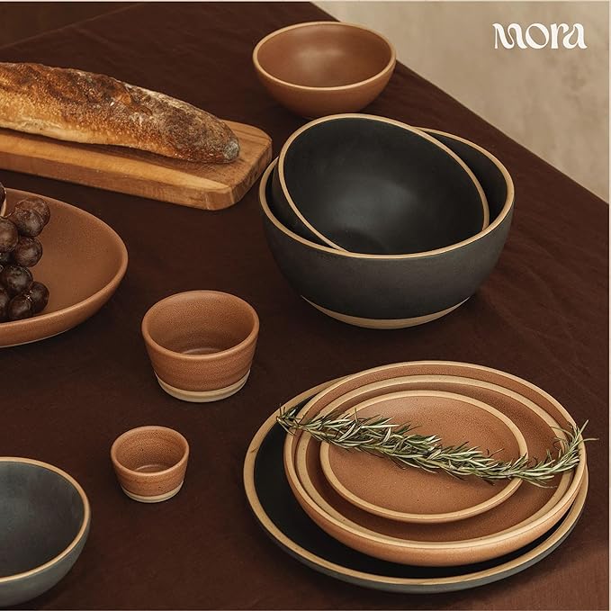 MORA Medium Plates Set of 4, 8.5 inch Ceramic Pottery Salad Plates - Microwave, Oven and Dishwasher Safe - Terracotta