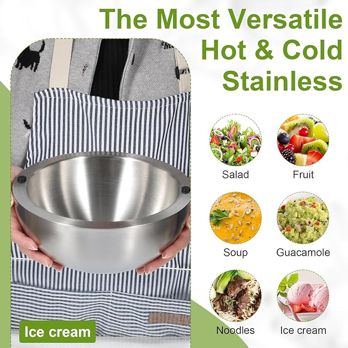 Dip Bowl,Large Heat Insulated Stainless Steel Bowls Ideal for Guacamole Salsa,Double Walled Insulated Cold or Hot Serving Bowl for Parties outdoor(2,70 oz+35 oz)