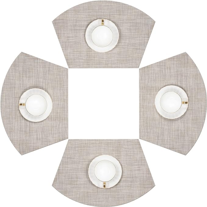 SHACOS Small Round Table Placemats Wedge Shaped Placemats Set of 4 Heat Resistant Wipe Clean Indoor Outdoor (4, Beige White Black)