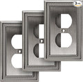 Henne Bery Sunken Pearls Heavy Duty Decorative Wall Plate Switch Plate Outlet Cover (Single Duplex, 3 Pack, Heirloom Silver)