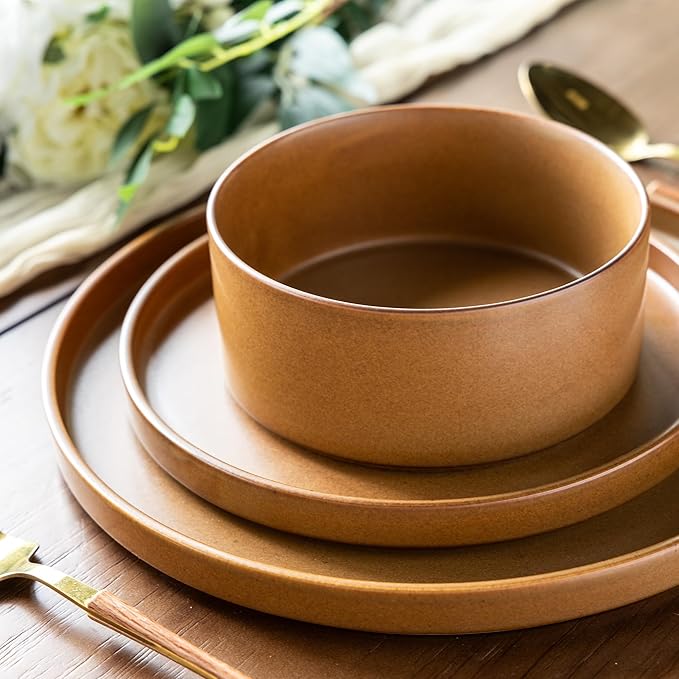 LERATIO Ceramic Dinnerware Sets for 6, High Edge Stoneware Plates and Bowls Set, Chip and Crack Resistant | Oven & Dishwasher & Microwave Safe Dishes Set, Service for 6