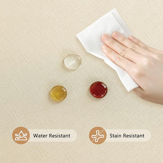 Beige Fabric 54 x 54 Inch Square Table Cloth Faux Linen Textured Water Resistant & Wipeable Card Tablecloth Reusable for Dining Kitchen Patio
