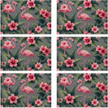 Pink Flamingo Placemats Set of 6, Tropical Palm Leaves Waterproof Linen Fabric, Non-Slip Backing & Easy Clean, Elegant Dining Table Placemats for Family and Guests