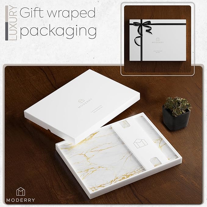 Set of 4 Heat Resistant Cork Placemats for Dining Table with Free Set of 4 Matching Drink Coasters Marble Design 16 x 12 Inches Cork Backed Hard Placemats (Foiled Gold)