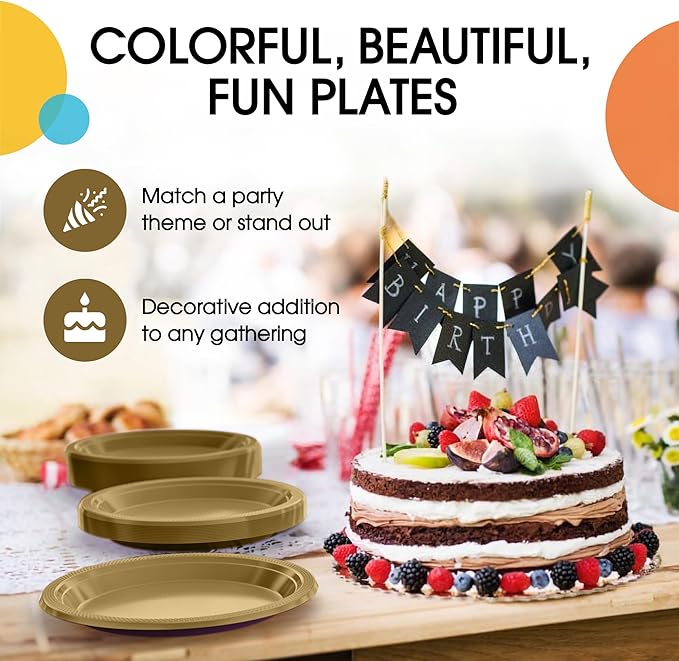 Gold Plastic Plates For Party 7" Gold Disposable Plates Heavy Duty 100 Pcs Plastic Dinnerware Sets Heavy Duty 350 GSM Disposable Dinnerware Set