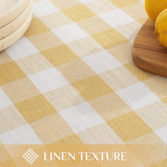 Softalker Checkered Tablecloth Square, Outdoor Linen Cotton Gingham Table Cloth with Tassel, Heavy Duty Wrinkle Free Buffalo Plaid Table Cover for Kitchen Dining Home Party - 55 x 55 Inch, Yellow