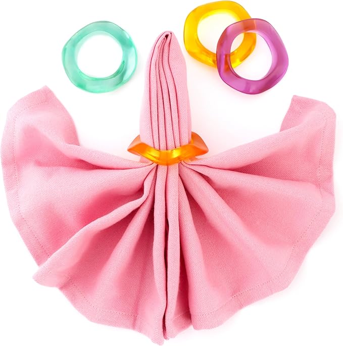CLEENTABLE Epoxy Resin Spring Napkin Rings Set of 12 - Irregular Napkin Holders for Dining Table, Party Decor, Weddings, Everyday Use, Elegant Tabletop Accents (Multi Pastel)