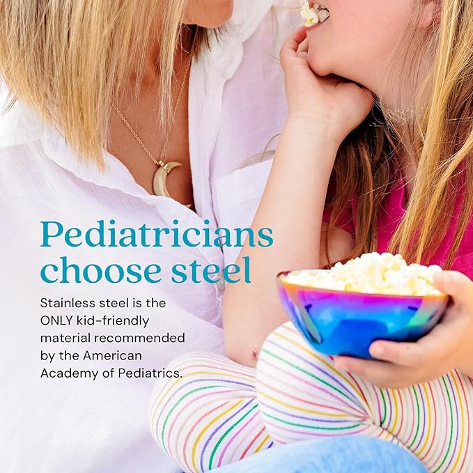 Ahimsa Stainless Steel Kids Bowl, Durable Pediatrician Designed Toddler Snack Bowls, 12oz, Premium Non Toxic Metal, Easy to Clean & Dishwasher Safe, Blue