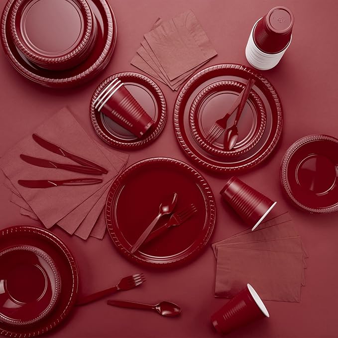 Cocktail Napkins Disposable, Burgundy Beverage Napkins Soft and Absorbent Paper Napkins for Dinner, Party, Wedding, Or Every Day Use, 7” x 7” 2 Ply Party Napkins, Pack of 40 - By Amcrate