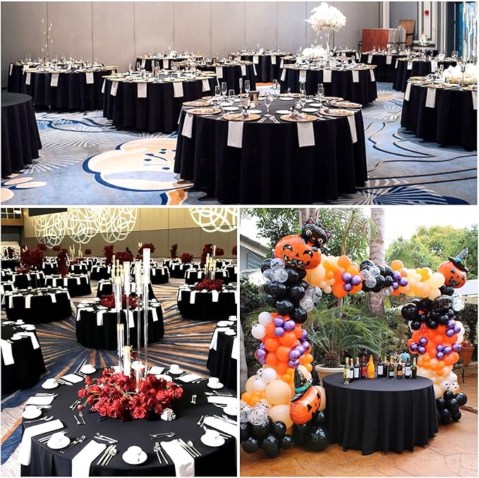 12 Pack Round Tablecloth 120 Inch Cloth Black Tablecloth for Round Tables, Washable Polyester Table Cloth Stain and Wrinkle Resistant Decorative Table Cover for Wedding Party Dining Banquet