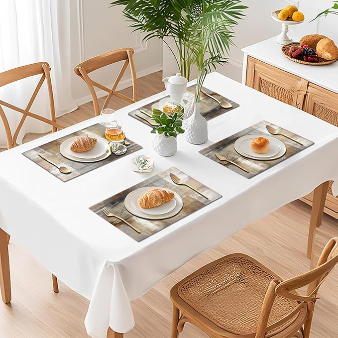 Beige and Gray Placemats Set of 4 Abstract Art Place Mats Indoor Modern Table Placemats Washable Wipeable Waterproof Heat Resistant Kitchen Place Mats for Dining Tables, 18 X 12 Inch