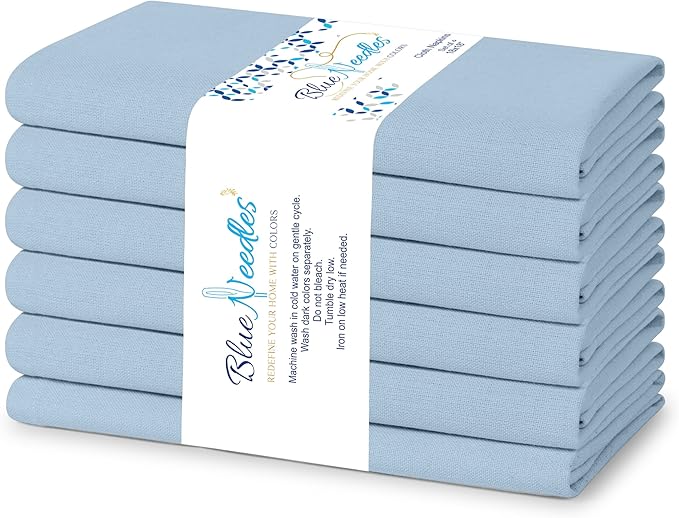 Blue Needles Solid Cloth Napkins Set of 6 Ice Blue 100% Cotton Dinner Napkins 18x18 inches - Soft, Reusable, Absorbent & Washable Linen, Ideal for Christmas Events, Parties & Everyday Use