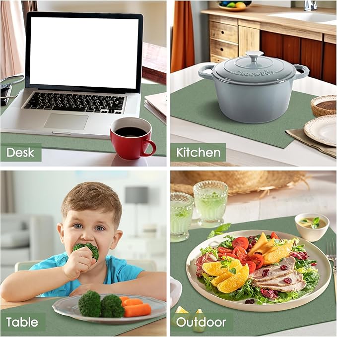 MANSPHIL Sage Green Fabric Placemats Set of 4 Washable Thick Faux Linen Table Place Mats Double Layer Fabric Wrinkle Free Dining Kitchen Table Decor - 13x19 Inch Oeko Tex Placemat