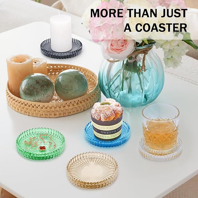 Vintage Glass Coasters, GOH DODD Set of 8 Crystal Coasters Tabletop Protection for Drinks, Home Decor, Kitchen, Living Room, Patio, Wedding, Party, Housewarming Gifts, Mixed Colors