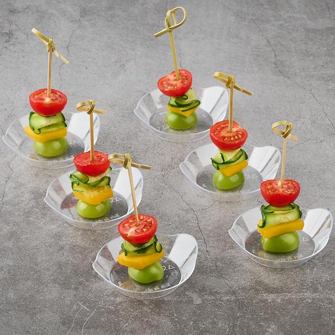 Kucoele 100 Pack Mini Dessert Plates, Small Clear Plastic Trays with Spoons Disposable Party Serving Plates for Appetizer, Dessert, Fruit