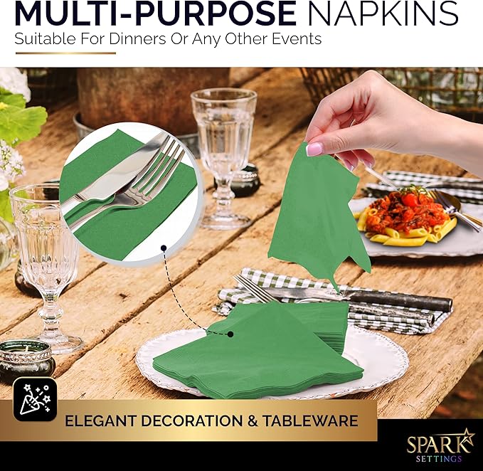 Big Party Pack 40 Count Green Dinner Napkins Tableware- Ideal for Wedding, Party, Birthday, Dinner, Lunch, Cocktails. (7” x 7”)