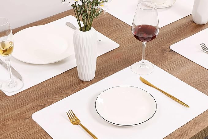 Wipeable Placemats Leather Table Mats Waterproof Heat-Resistant Easy to Clean for Dining Table Set Kitchen Table (6, White)