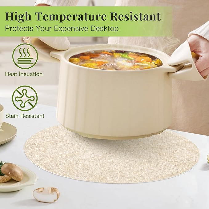 13-Inch Faux Leather Round Placemats Set of 6, Waterproof Anti-Slip Dual Sided Place mats, Heat Resistant Washable Table Mats with Coaster, Suitable for Indoor & Outdoor (6, Beige Dark Coffee)