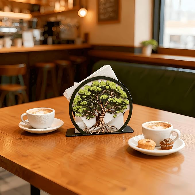 Tree of Life Napkin Holder for Table-Free-Standing Paper Napkin Dispenser for Cafe, Bar, Restaurant Table Decor |Colorful Metal Napkin Stand |Rustic Home Decor Presents|Modern Kitchen&Dining Accessory