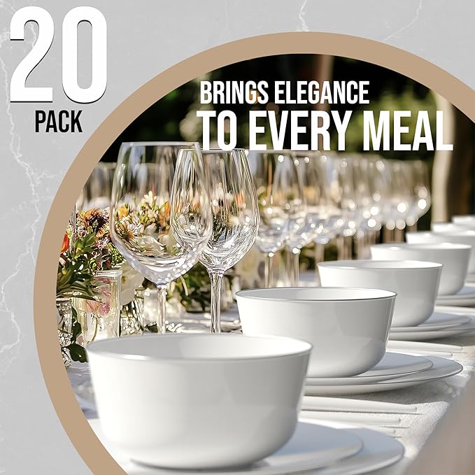 Trendables Plastic Bowls Disposable Bowls 24 Oz Bowl Set Of 20 White Silver Rimmed Fancy Plastic Serving Dishes Perfect for Parties and Events Disposable Candy Bowl