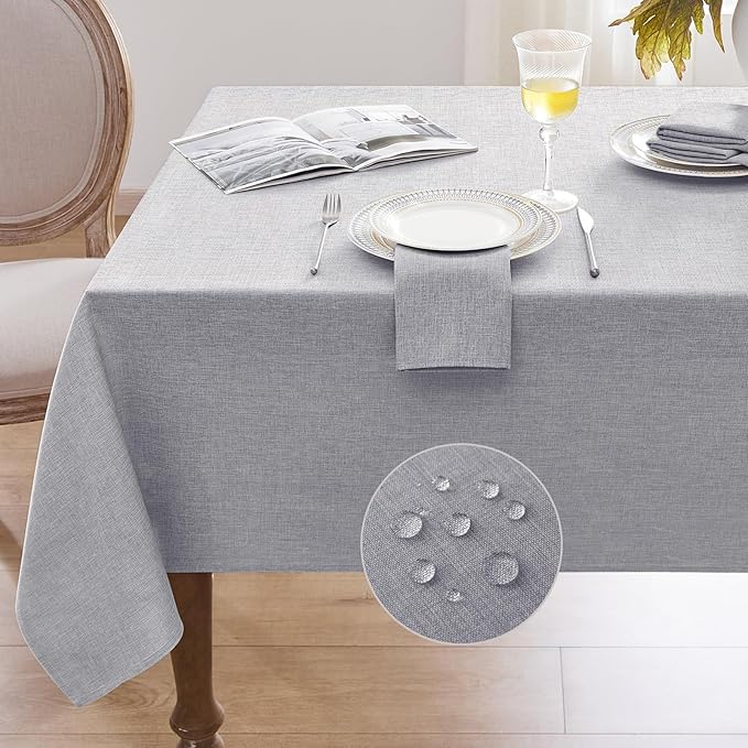 Softalker Large Outdoor Tablecloth Rectangular 104 x 60 Inch Gray Linen Textured Table cloth Stain and Wrinkle Resistant Table Cover for Spring,Easter,Summer,Party,Garden,Coffee Vintage Decor Tabletop