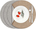 Myir JUN Reversible Vinyl Round Placemats Set of 4, Faux Leather Place Mats Dual Sided Waterproof Oilproof Wipeable, Heat-Resistant Table Mats for Kitchen Dining Indoor Outdoor (14", Light Gray Beige)