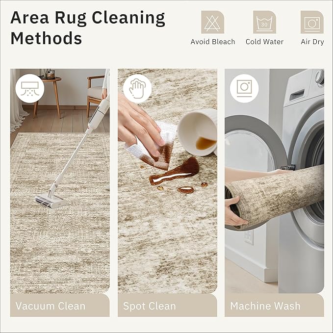 Runner Rug 2'6" x 10' Washable Non-Slip Runner Rugs for Kitchen Bathroom Laundry Room Vintage Ultra Thin Runners for Hallway Entryway Brown