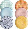 Selamica 8 inch Porcelain Dinner Plates, Large Size Serving Plate for Salad, Pancakes, Steak, Set of 6, Assorted Colors