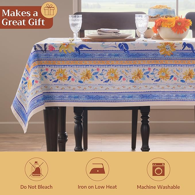 Maison d' Hermine Table Cloth Square Table 100% Cotton 60 x 60 Inches Tablecloth Reusable Decorative for Dining Room Farmhouse Home Valentines Day Decorations Spring Summer - Girassol