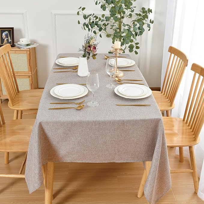 JIUZHEN Square Table Cloth Faux Linen Farmhouse Tablecloth Wrinkle and Stain Resistant Decorative Fabric Table Cover for Kitchen, Dining Room, Parties and Camping, Stone, 70 x 70 Inch