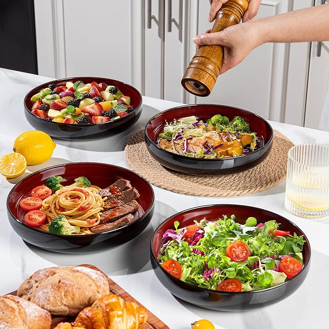 LERATIO 8.5'' Large Ceramic Pasta Bowls, 36oz Pasta Serving Bowls Set of 4 for Kitchen, Wide Bowls for Fruit,Pasta,Salad,Oatmeal,Meal, Microwave Safe, Reactive Glaze