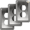 Henne Bery Rope Edge Decorative Wall Plate Switch Plate Outlet Cover (Single Duplex, 3 Pack, Heirloom Silver)