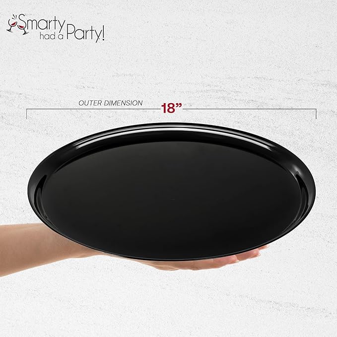 Smarty Had A Party 18 Inch Black Round Plastic Serving Tray – Elegant Large Plastic Serving Trays for Parties, Catering & Buffets, Heavy-Duty Disposable Black Serving Platters – 25-Pack