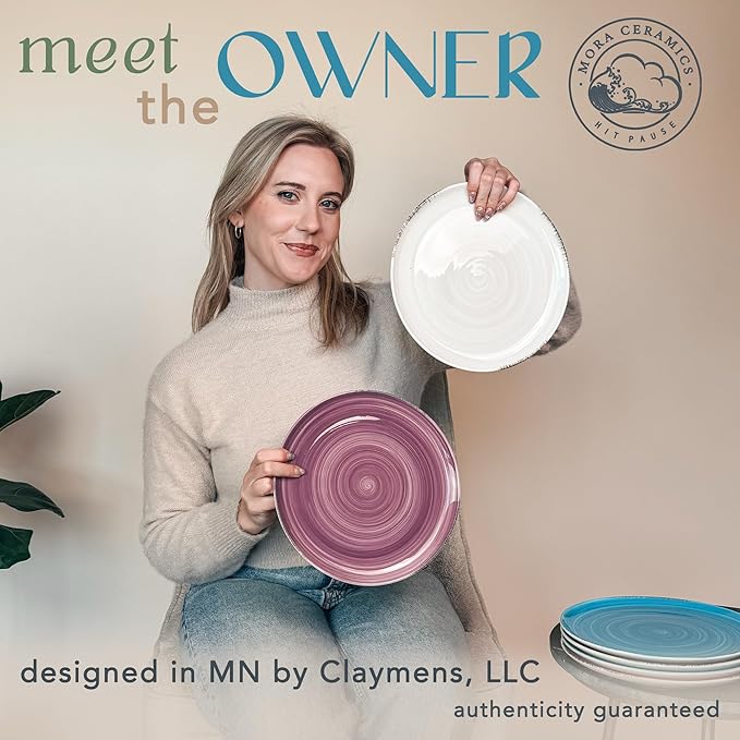 MORA Ceramic Helix Swirl Dinner Plates Set of 6, 10in Modern Spiral Porcelain Dish Dinnerware for Kitchen, Serving & Restaurants - Dishwasher, Microwave, Freezer, Oven Safe Dishware - Ocean Colors