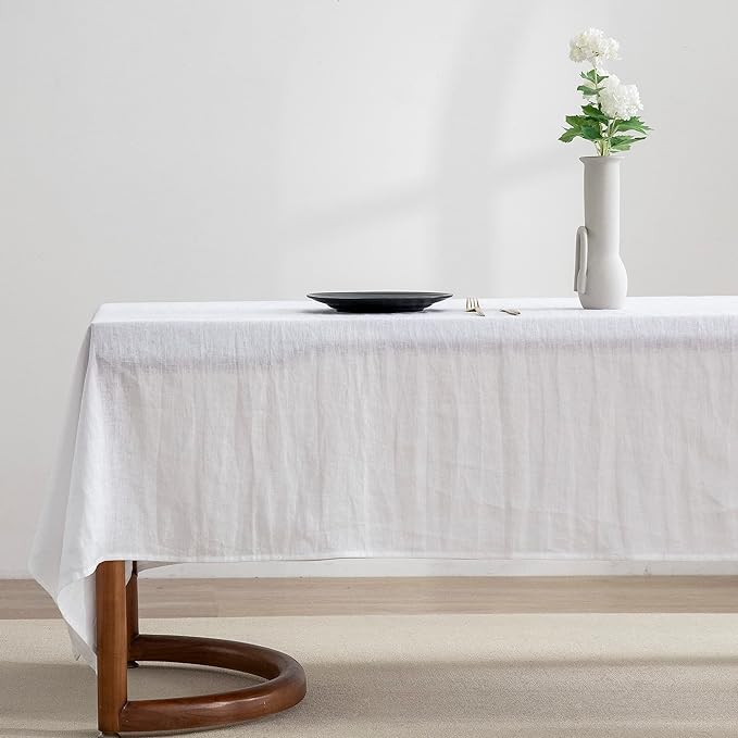 EVERLY 100% Pure Linen Rectangle Tablecloths 60x84Inches for Dining, Buffet Parties, Picnic,Events, Weddings and Restaurants, Decorative Halloween, Thanksgiving Machine Washable Tablecloths-White