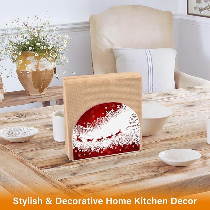 Napkin Holder Red Christmas Crystal Clear Acrylic Napkin Holders,Deer Paper Napkin Holder Dining Table Dispenser for Kitchen Restaurant Home Decor Bar Accessories